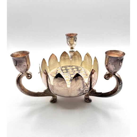 Vintage Leonard Candle Flower Holder Silverplate, Lotus Decorative Centerpiece - Picture 1 of 10